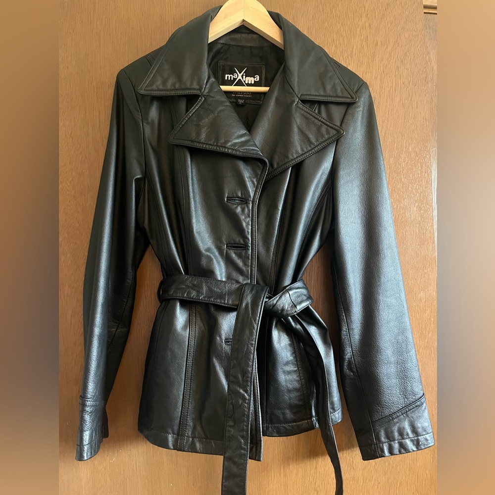 Maxima Black Leather Women's Blazer Jacket